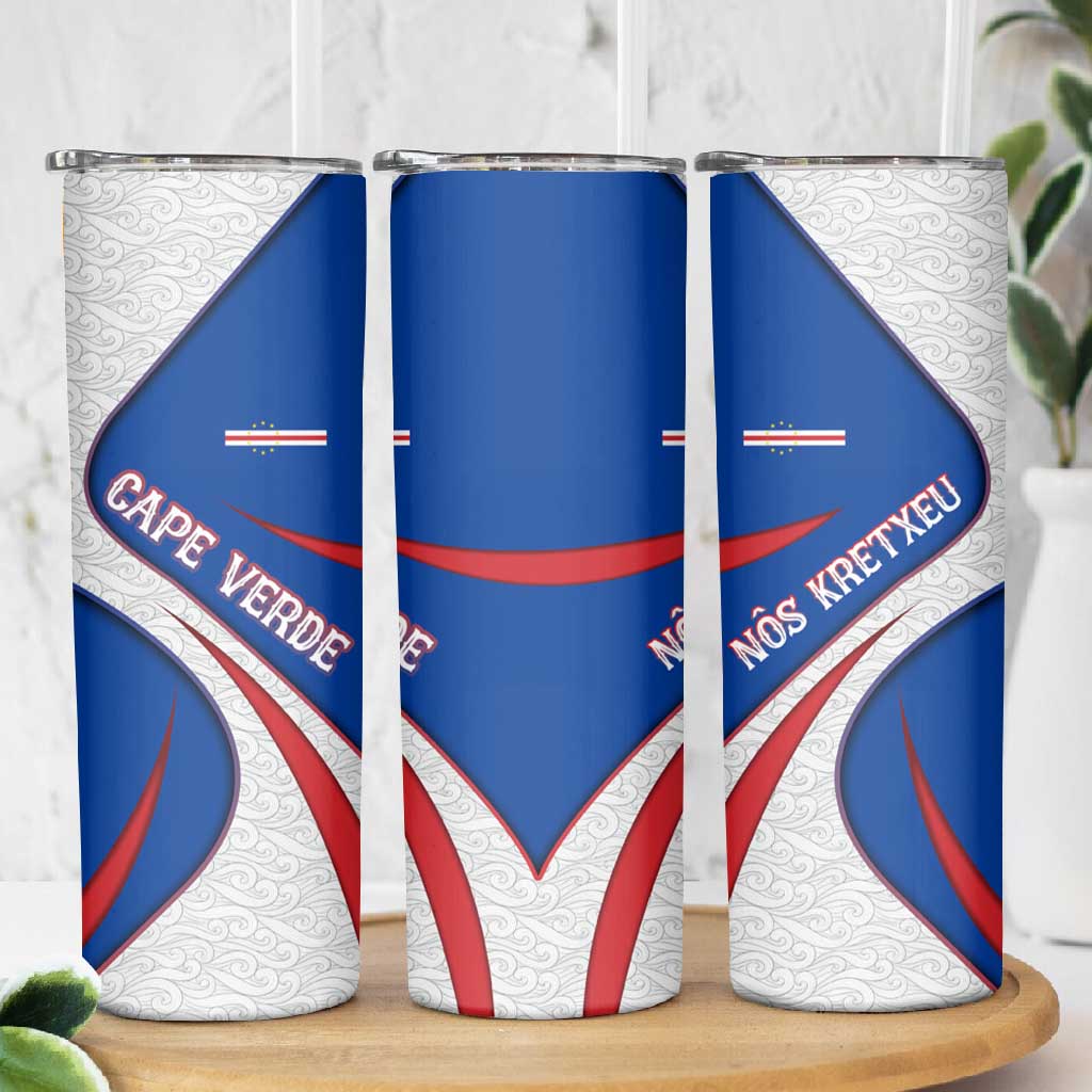 Cape Verde Skinny Tumbler with Blue Red Flag Nós Kretxeu Spirit TS04