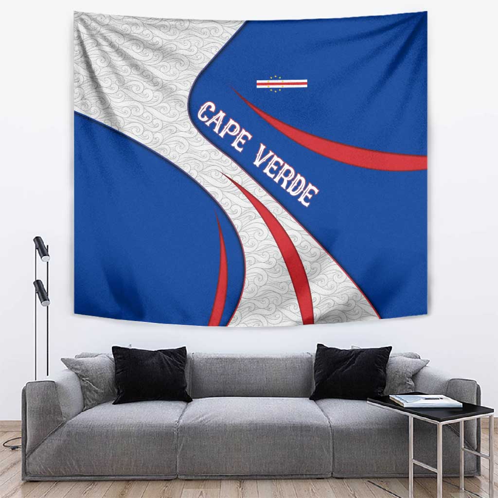 Cape Verde Tapestry with Blue Red Flag Nós Kretxeu Spirit TS04