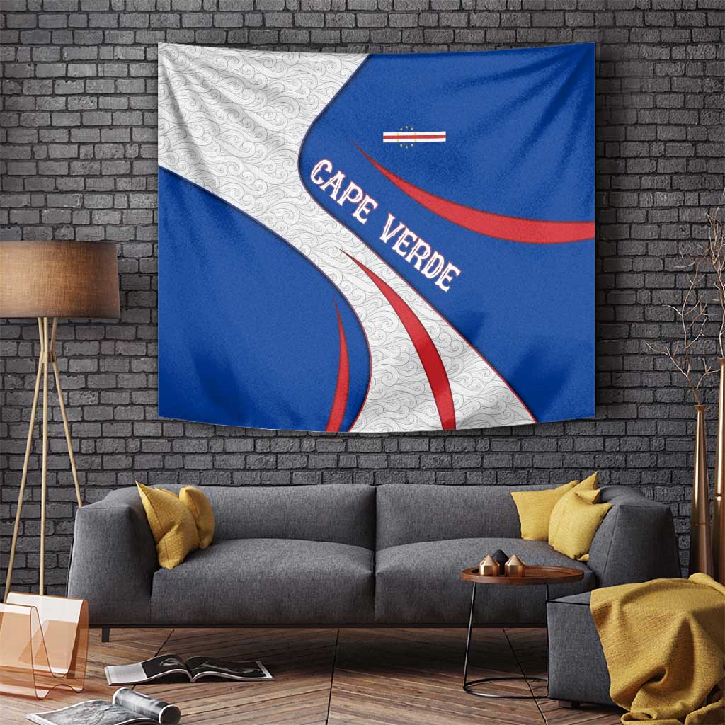 Cape Verde Tapestry with Blue Red Flag Nós Kretxeu Spirit TS04