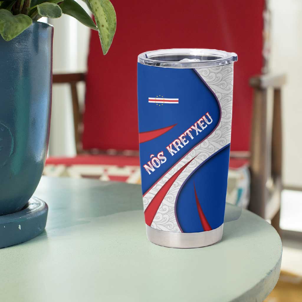 Cape Verde Tumbler Cup with Blue Red Flag Nós Kretxeu Spirit TS04