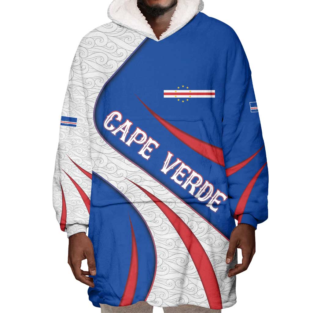 Cape Verde Wearable Blanket Hoodie with Blue Red Flag Nós Kretxeu Spirit TS04