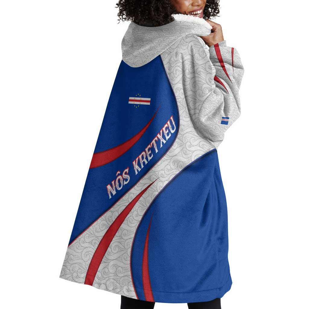 Cape Verde Wearable Blanket Hoodie with Blue Red Flag Nós Kretxeu Spirit TS04