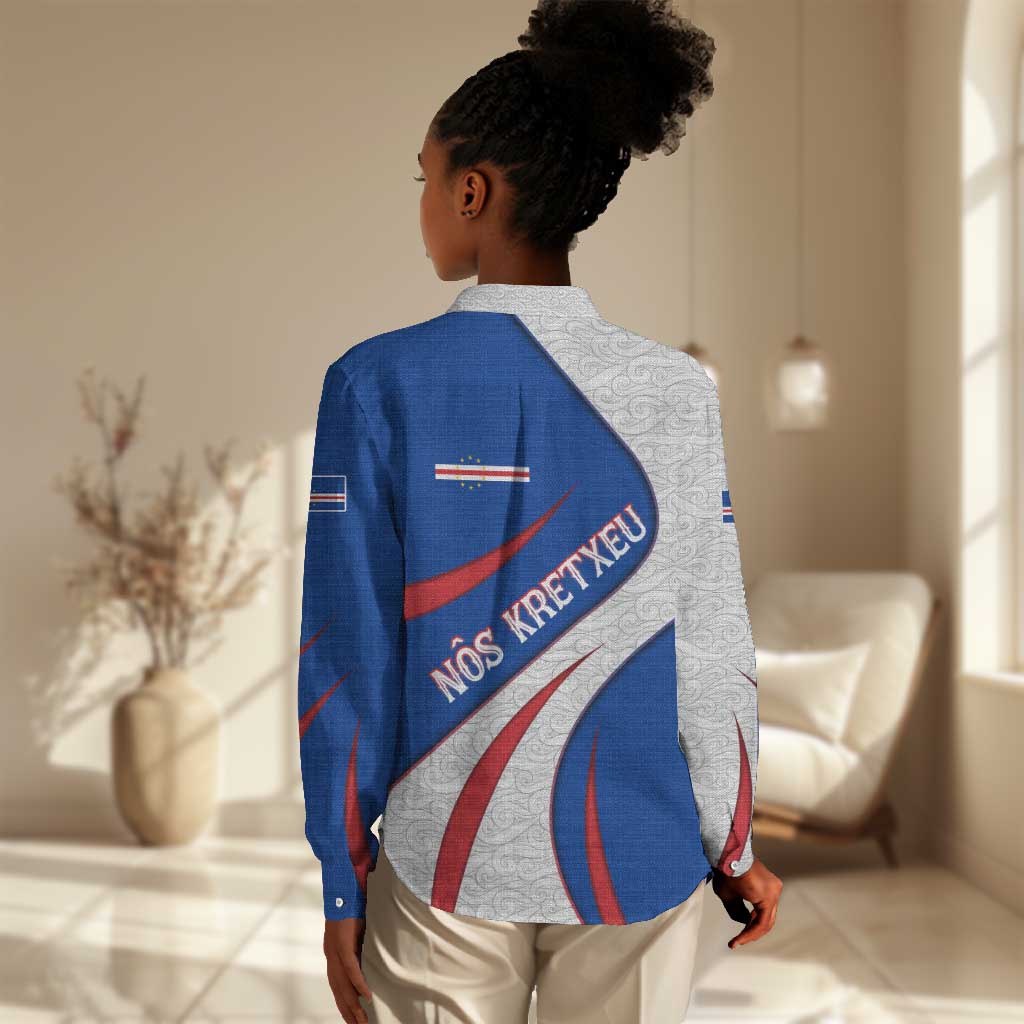 Cape Verde Women Casual Shirt with Blue Red Flag Nós Kretxeu Spirit TS04