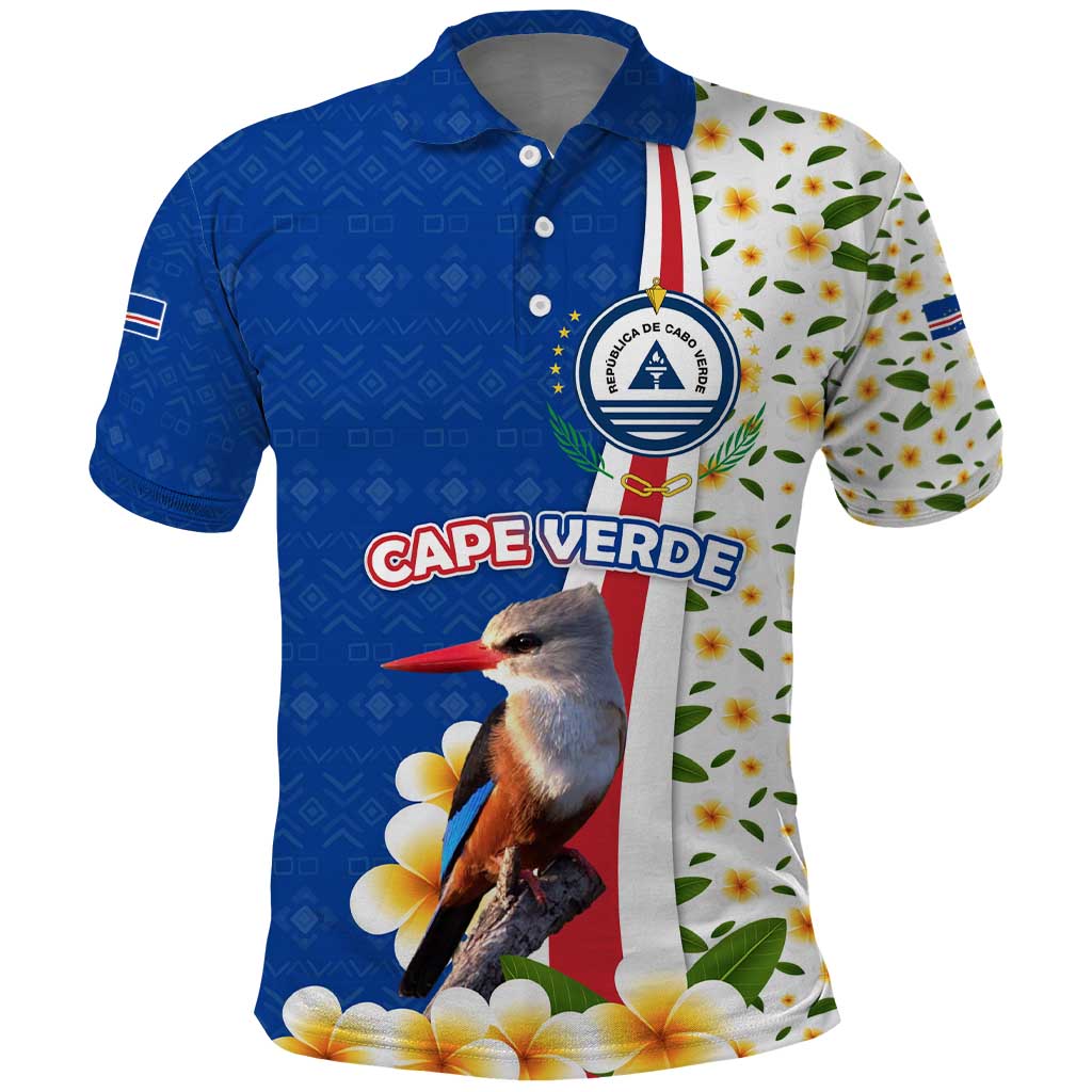 Cape Verde Polo Shirt with Kingfisher Bird Floral Flag Spirit TS04