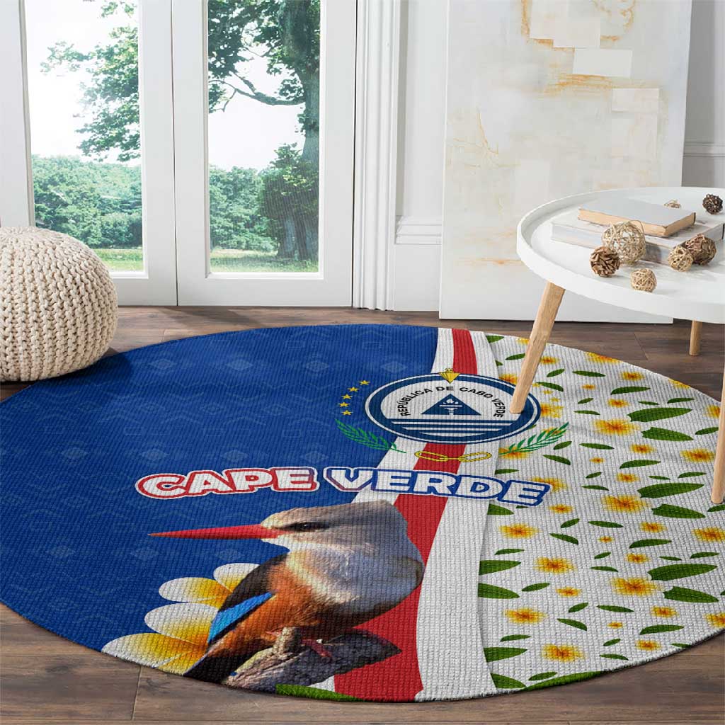 Cape Verde Round Carpet Kingfisher Bird Floral Flag Spirit TS04