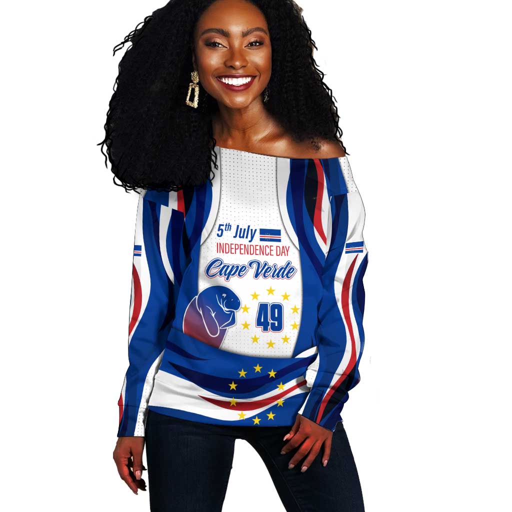 Cape Verde Off Shoulder Sweater with Independence Day 5th July Flag Celebration Spirit TS04