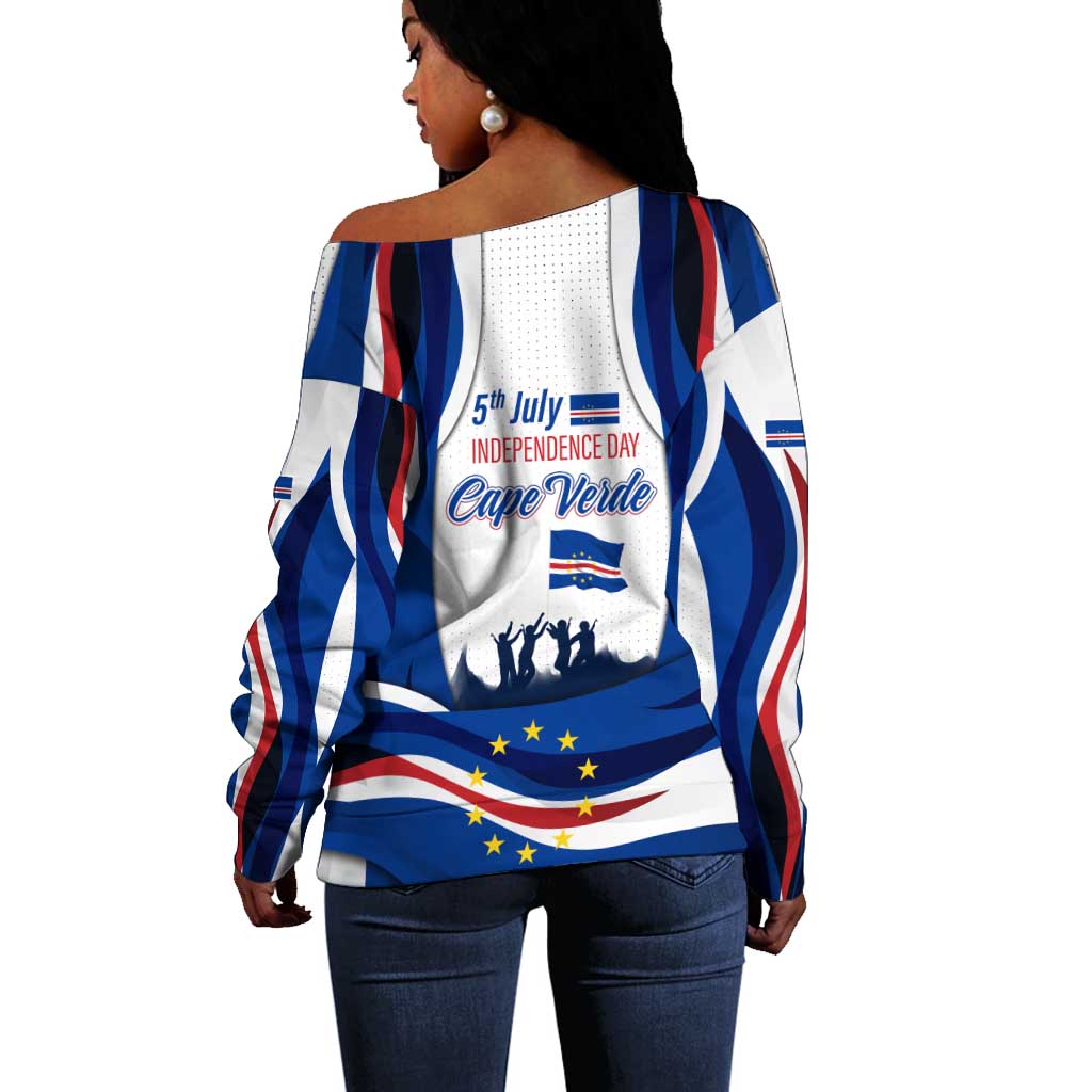 Cape Verde Off Shoulder Sweater with Independence Day 5th July Flag Celebration Spirit TS04