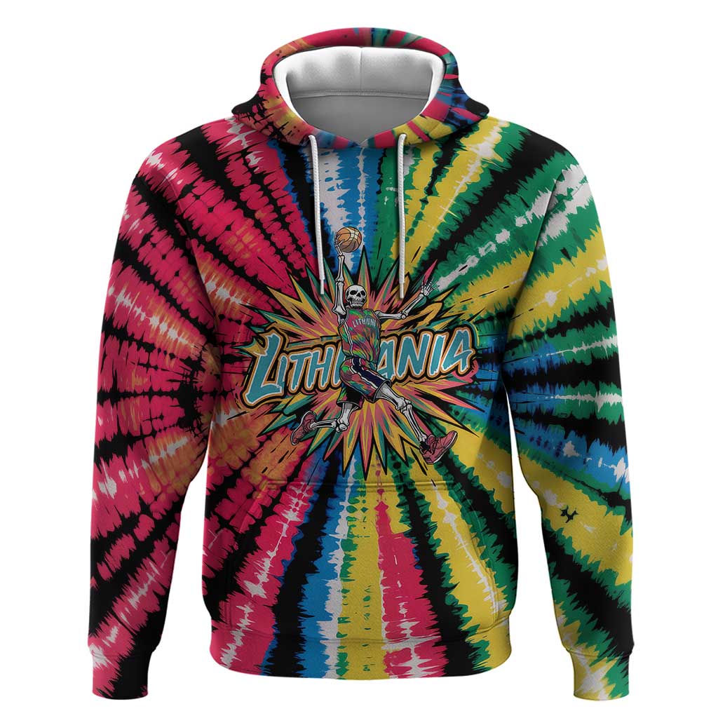 Lithuania Tie Dye Basketball Hoodie with Skeleton Dunk Graphic and Retro Colors TS04