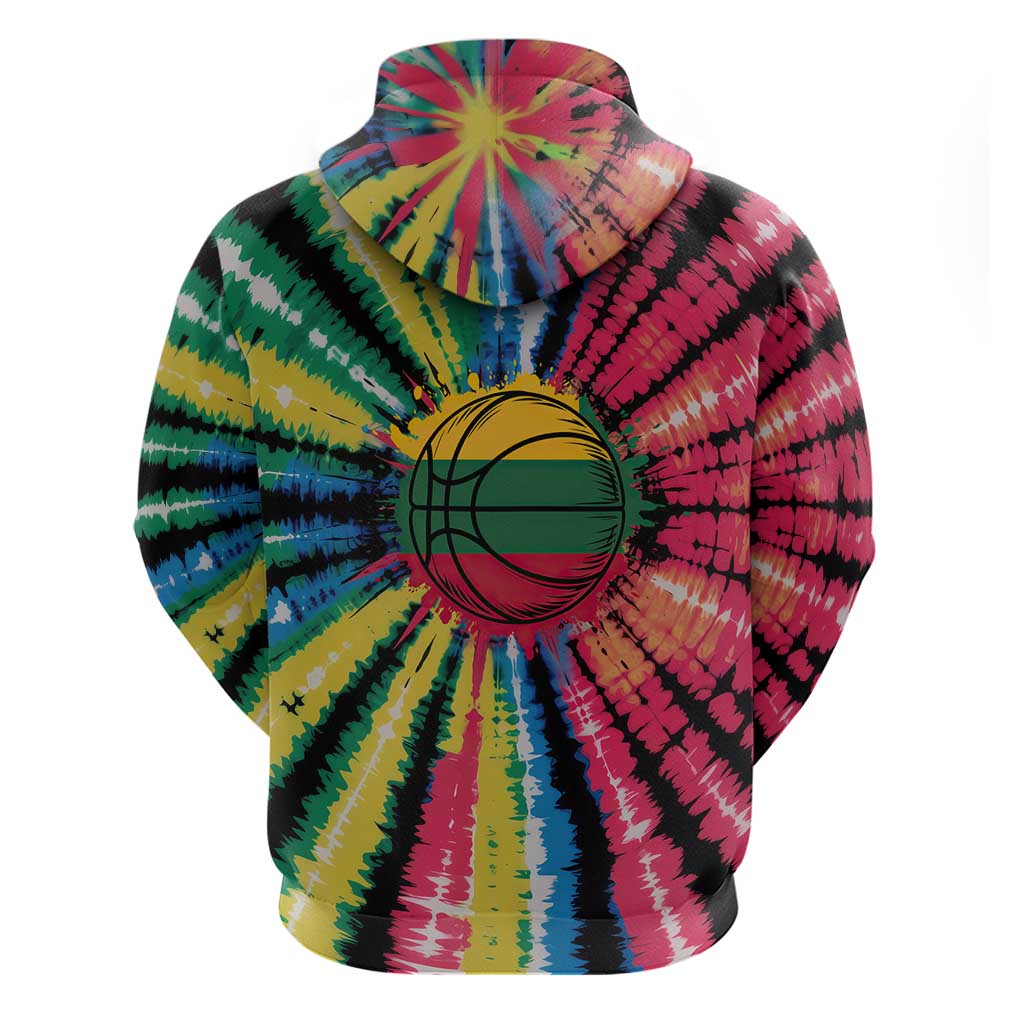 Lithuania Tie Dye Basketball Hoodie with Skeleton Dunk Graphic and Retro Colors TS04