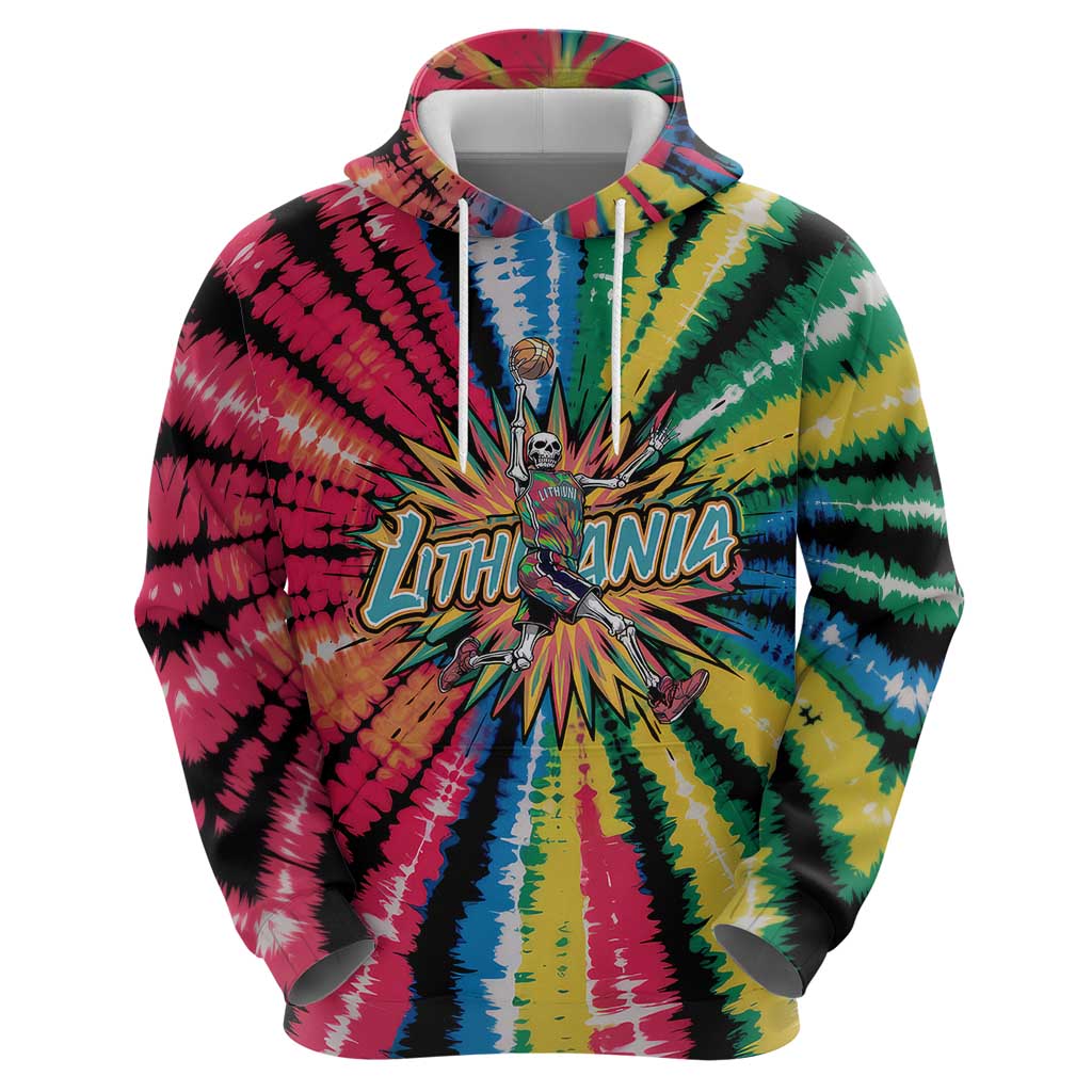 Lithuania Tie Dye Basketball Hoodie with Skeleton Dunk Graphic and Retro Colors TS04