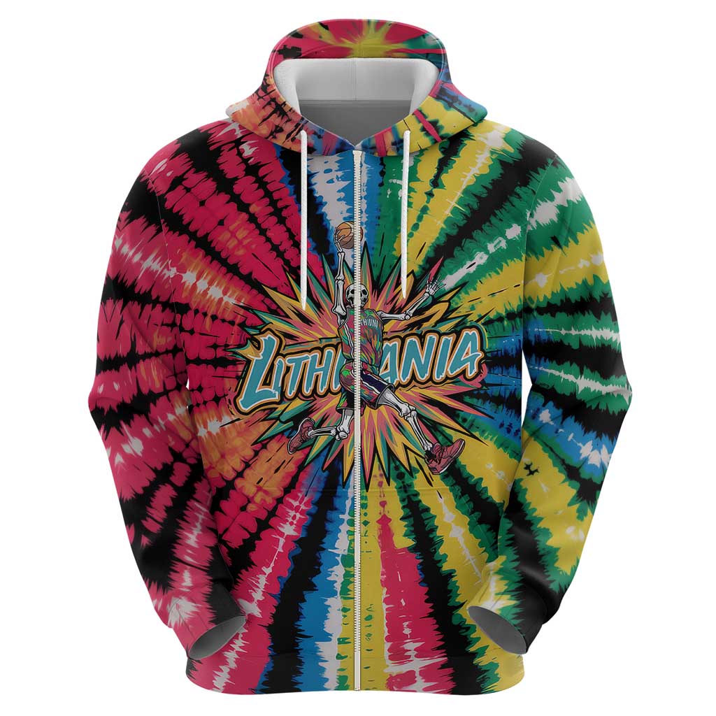 Lithuania Tie Dye Basketball Hoodie with Skeleton Dunk Graphic and Retro Colors TS04