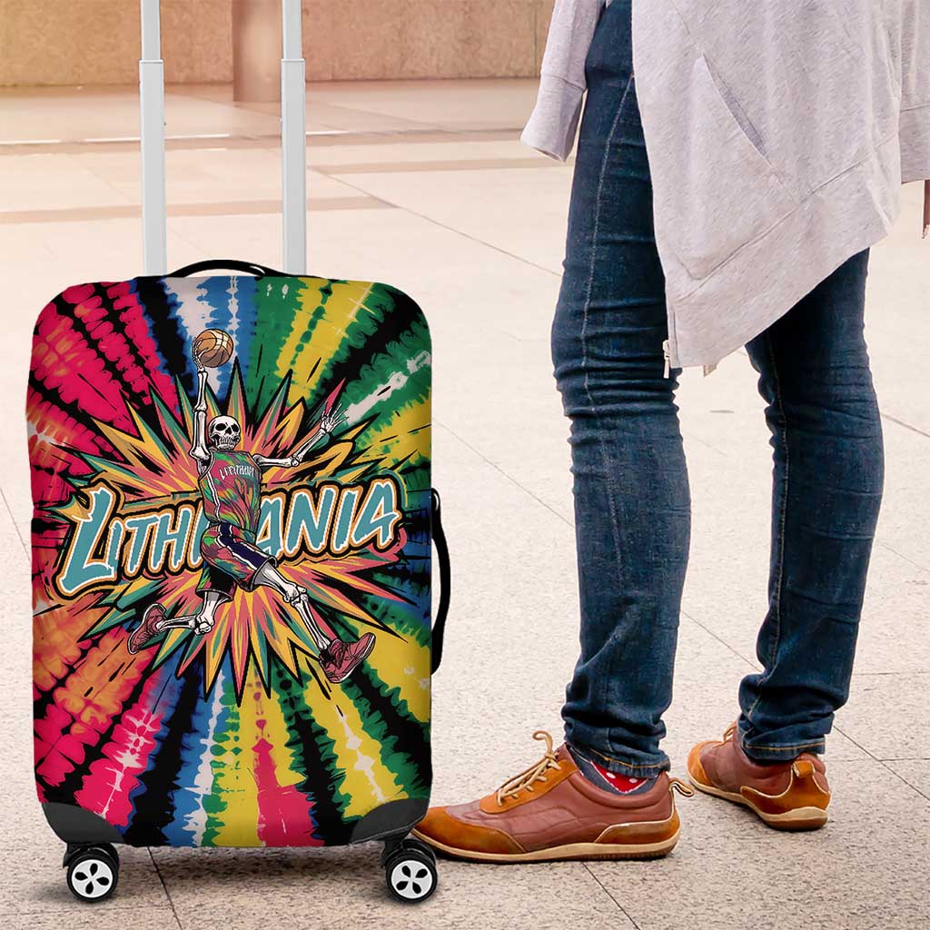 Lithuania Tie Dye Basketball Luggage Cover with Skeleton Dunk Graphic and Retro Colors TS04