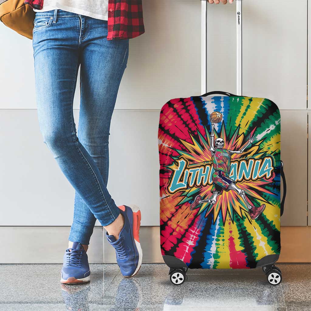 Lithuania Tie Dye Basketball Luggage Cover with Skeleton Dunk Graphic and Retro Colors TS04