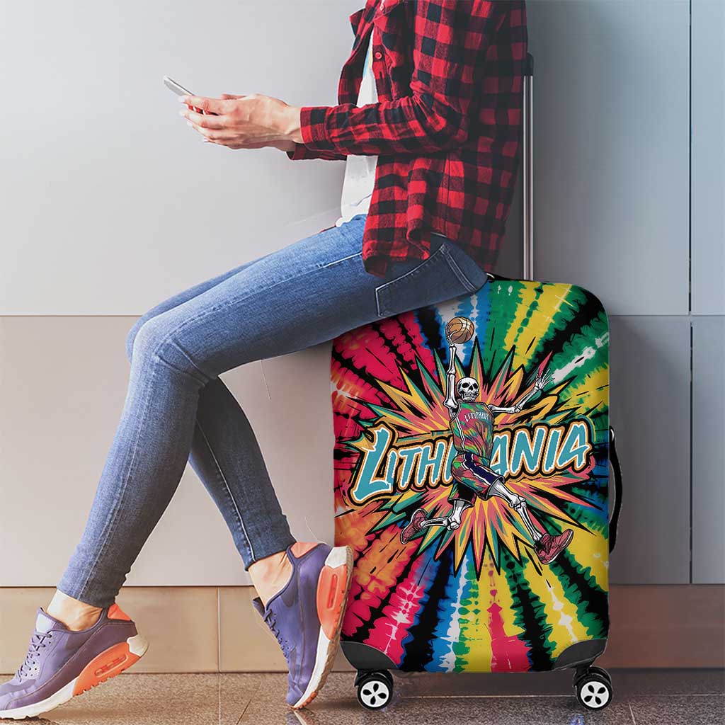 Lithuania Tie Dye Basketball Luggage Cover with Skeleton Dunk Graphic and Retro Colors TS04