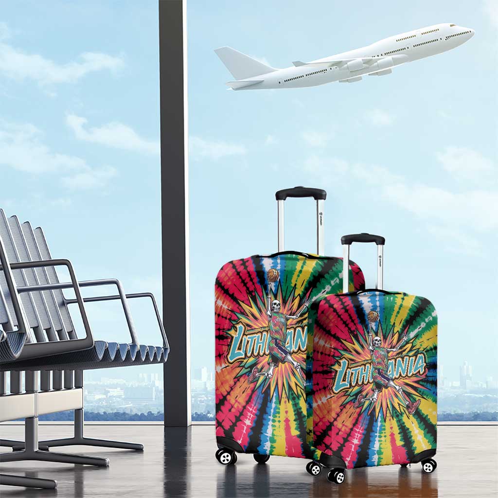 Lithuania Tie Dye Basketball Luggage Cover with Skeleton Dunk Graphic and Retro Colors TS04