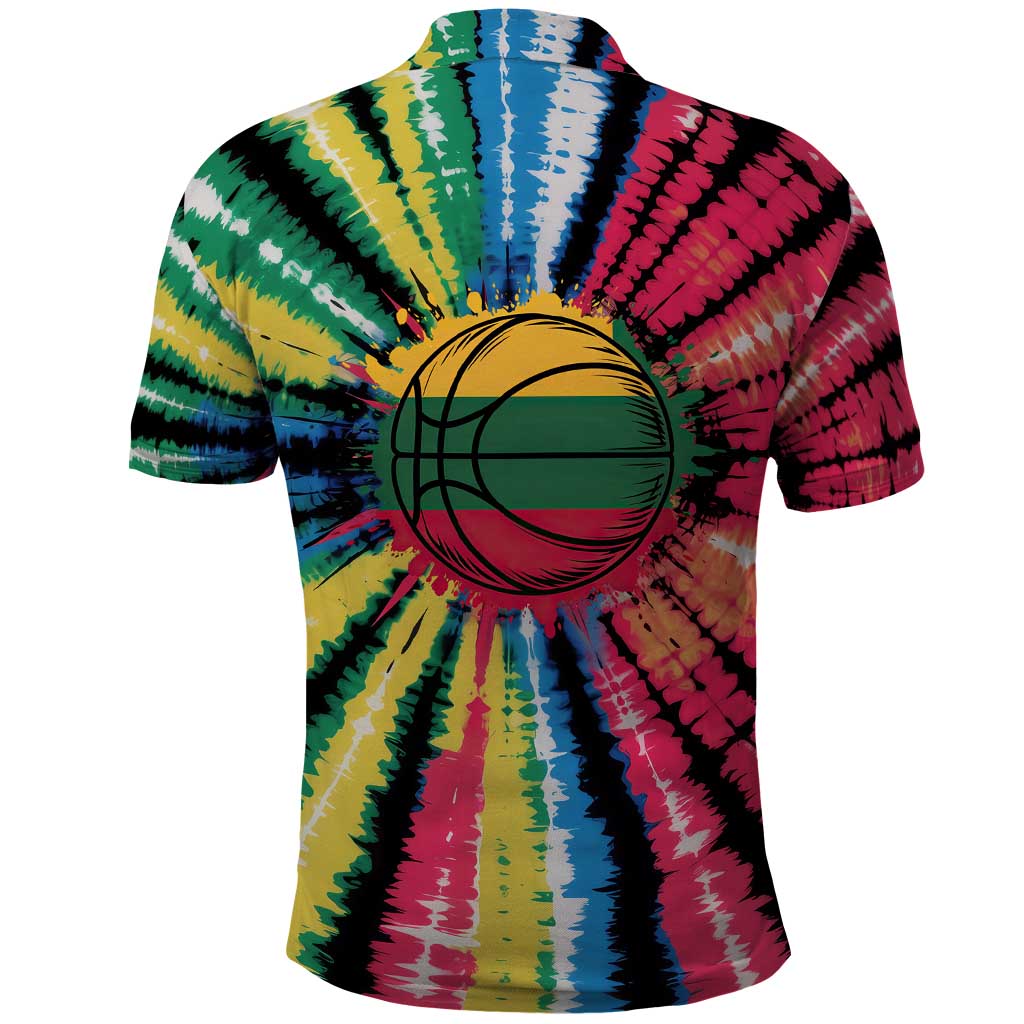 Lithuania Tie Dye Basketball Polo Shirt with Skeleton Dunk Graphic and Retro Colors TS04
