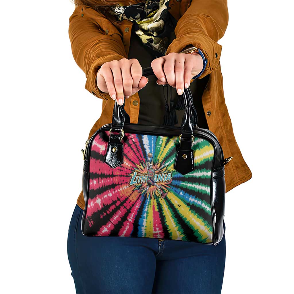Lithuania Tie Dye Basketball Shoulder Handbag with Skeleton Dunk Graphic and Retro Colors TS04