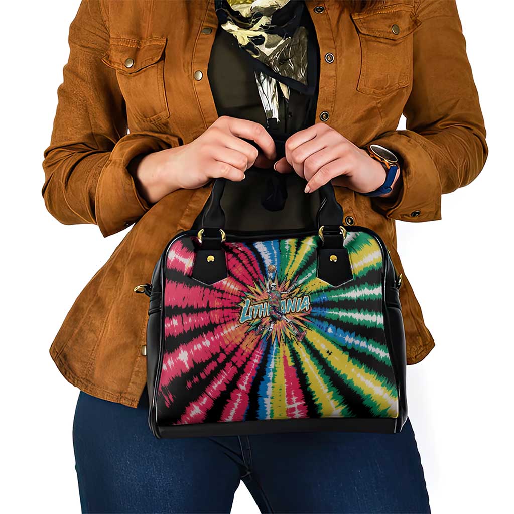 Lithuania Tie Dye Basketball Shoulder Handbag with Skeleton Dunk Graphic and Retro Colors TS04