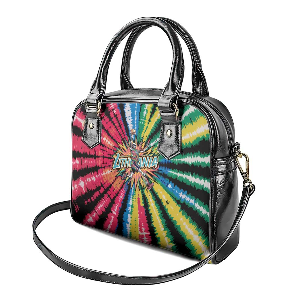 Lithuania Tie Dye Basketball Shoulder Handbag with Skeleton Dunk Graphic and Retro Colors TS04