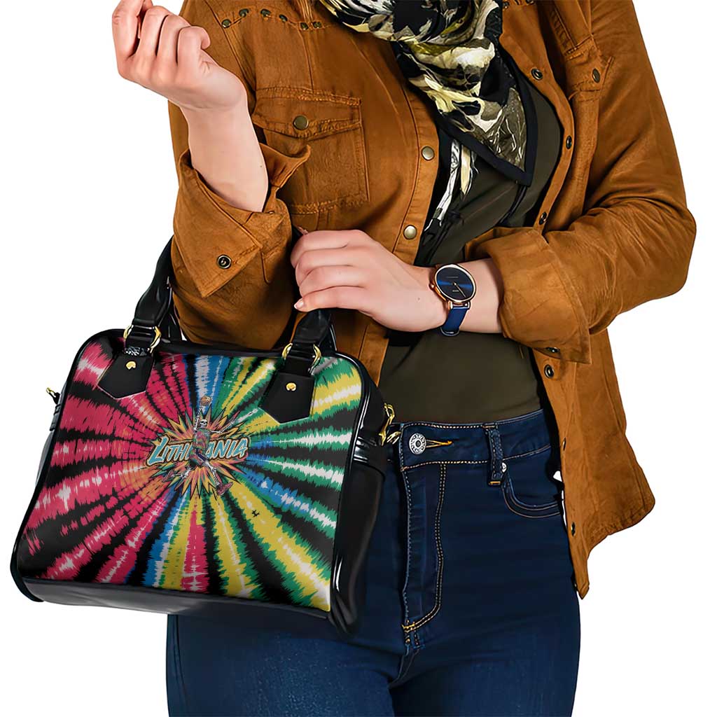 Lithuania Tie Dye Basketball Shoulder Handbag with Skeleton Dunk Graphic and Retro Colors TS04