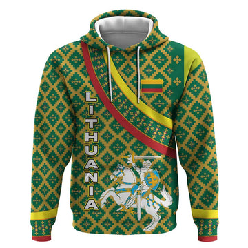 Lithuania Knight Pattern Hoodie with Traditional Green Yellow Red Design and Vytis Emblem TS04
