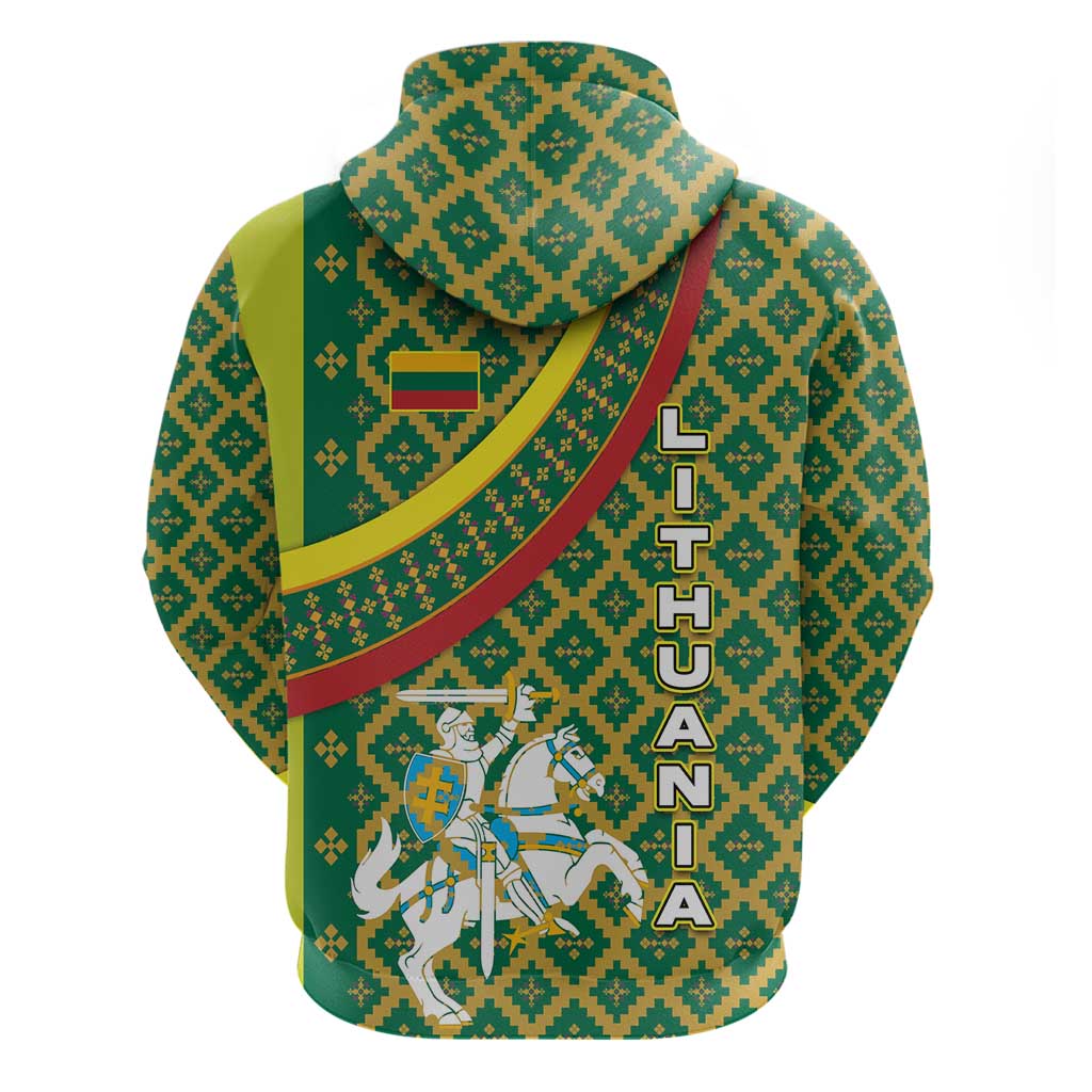 Lithuania Knight Pattern Hoodie with Traditional Green Yellow Red Design and Vytis Emblem TS04