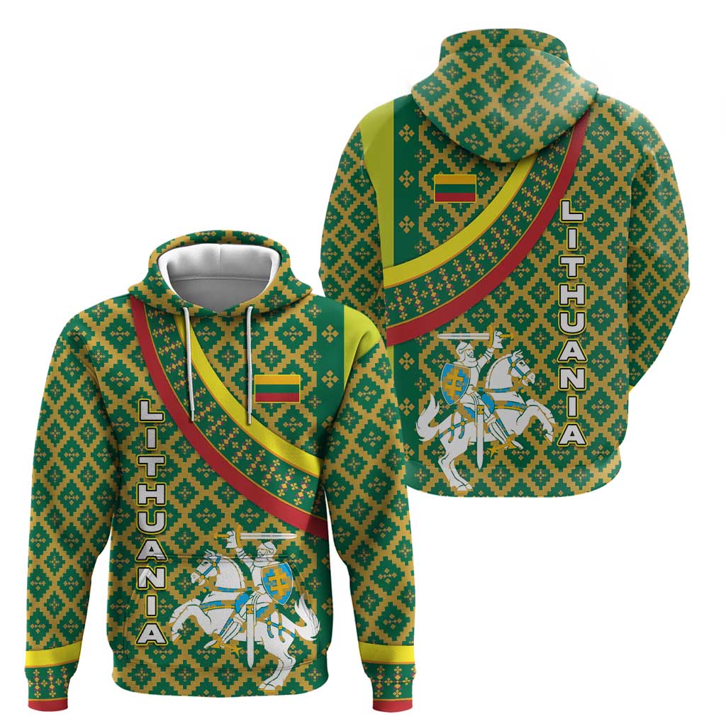 Lithuania Knight Pattern Hoodie with Traditional Green Yellow Red Design and Vytis Emblem TS04