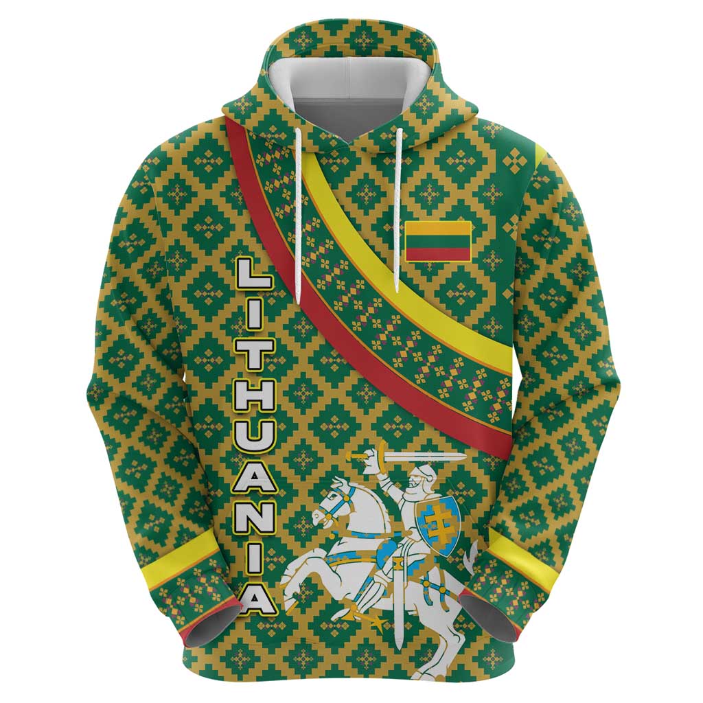 Lithuania Knight Pattern Hoodie with Traditional Green Yellow Red Design and Vytis Emblem TS04