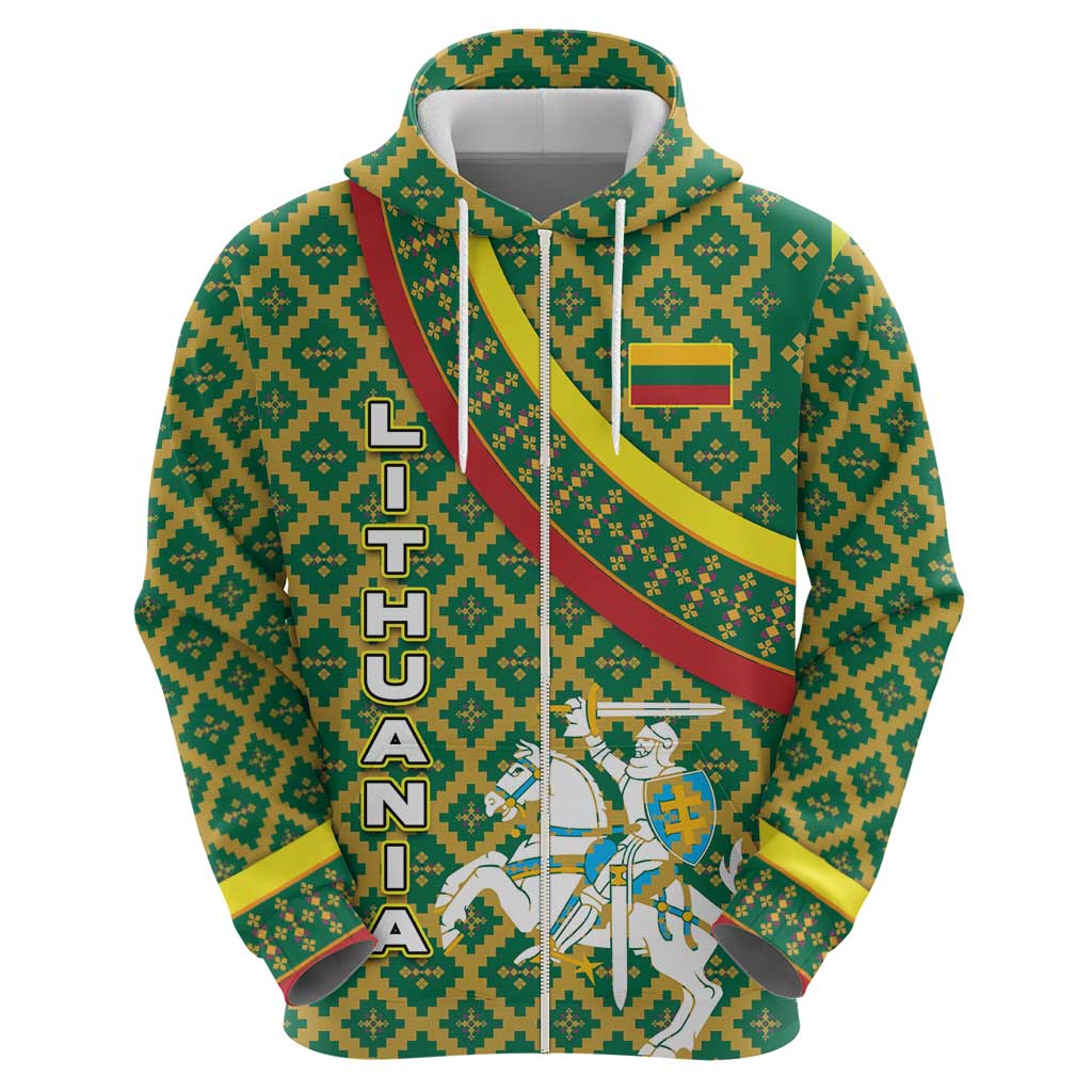 Lithuania Knight Pattern Hoodie with Traditional Green Yellow Red Design and Vytis Emblem TS04