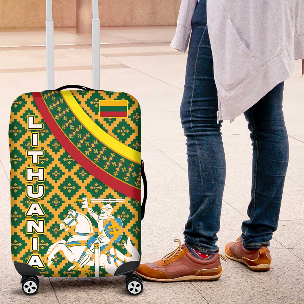 Lithuania Knight Pattern Luggage Cover with Traditional Green Yellow Red Design and Vytis Emblem TS04