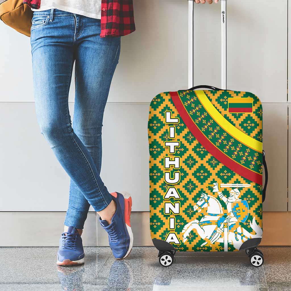 Lithuania Knight Pattern Luggage Cover with Traditional Green Yellow Red Design and Vytis Emblem TS04