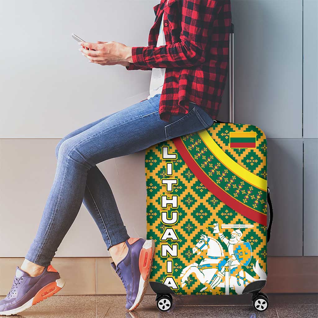 Lithuania Knight Pattern Luggage Cover with Traditional Green Yellow Red Design and Vytis Emblem TS04