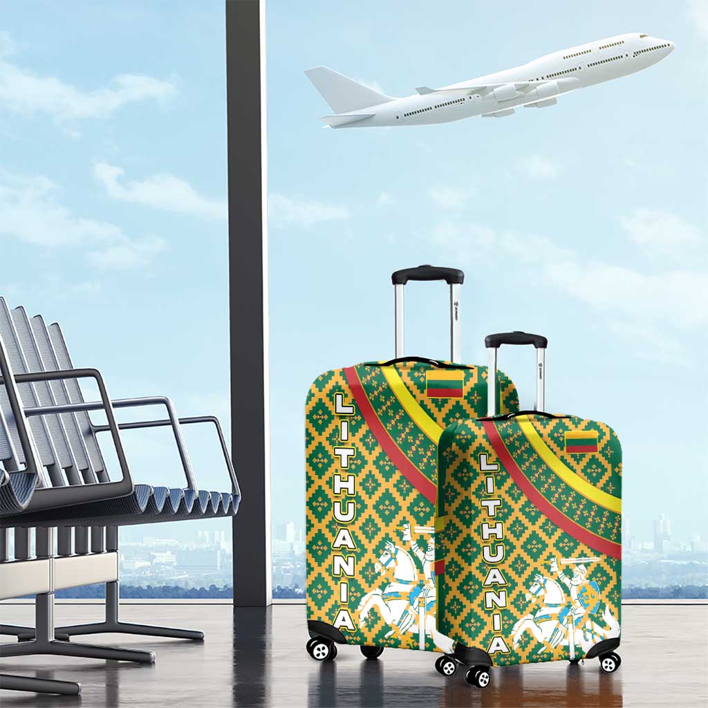 Lithuania Knight Pattern Luggage Cover with Traditional Green Yellow Red Design and Vytis Emblem TS04