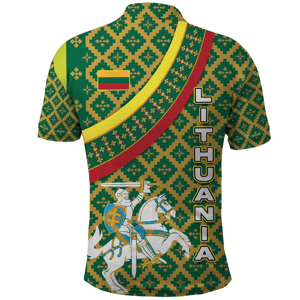 Lithuania Knight Pattern Polo Shirt with Traditional Green Yellow Red Design and Vytis Emblem TS04