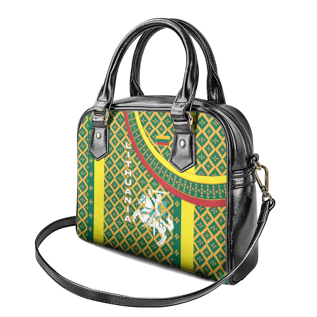 Lithuania Knight Pattern Shoulder Handbag with Traditional Green Yellow Red Design and Vytis Emblem TS04