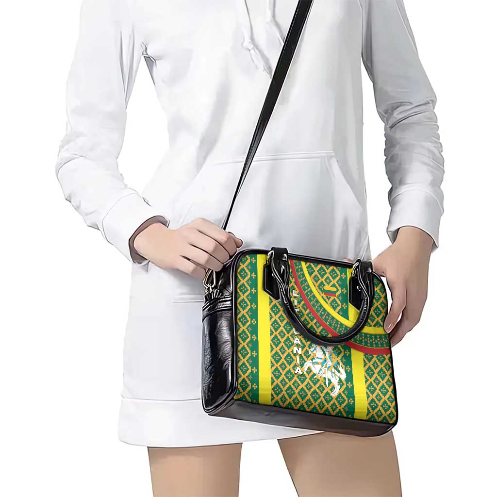 Lithuania Knight Pattern Shoulder Handbag with Traditional Green Yellow Red Design and Vytis Emblem TS04