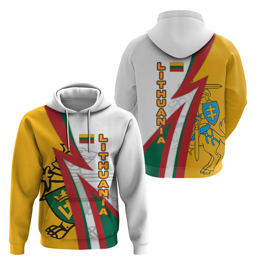 Lithuania Flag Colors Hoodie with Vytis Knight Design and Bold Lightning Motif TS04