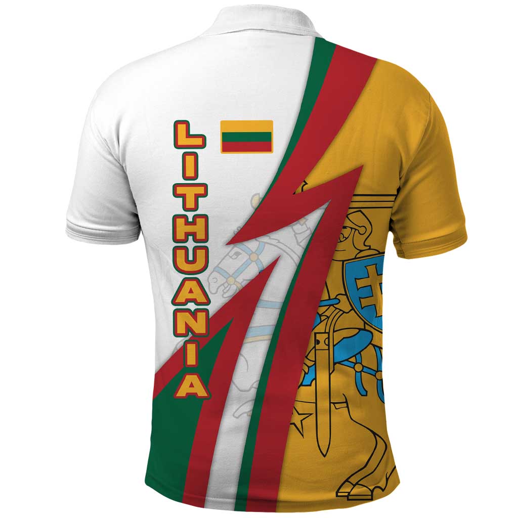 Lithuania Flag Colors Polo Shirt with Vytis Knight Design and Bold Lightning Motif TS04