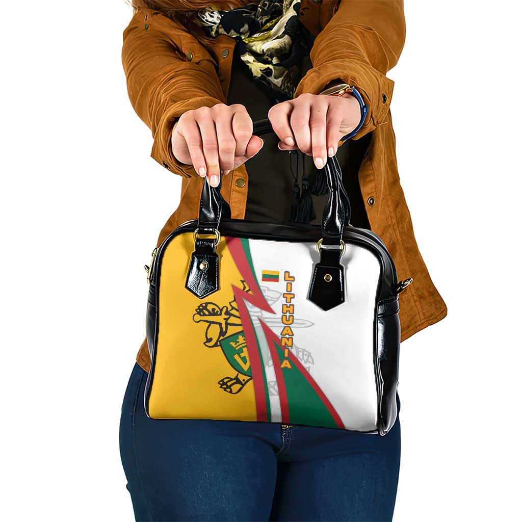 Lithuania Flag Colors Shoulder Handbag with Vytis Knight Design and Bold Lightning Motif TS04