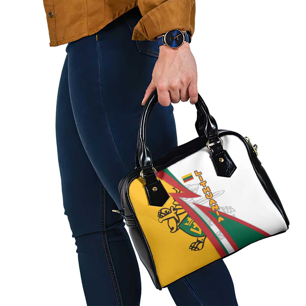Lithuania Flag Colors Shoulder Handbag with Vytis Knight Design and Bold Lightning Motif TS04