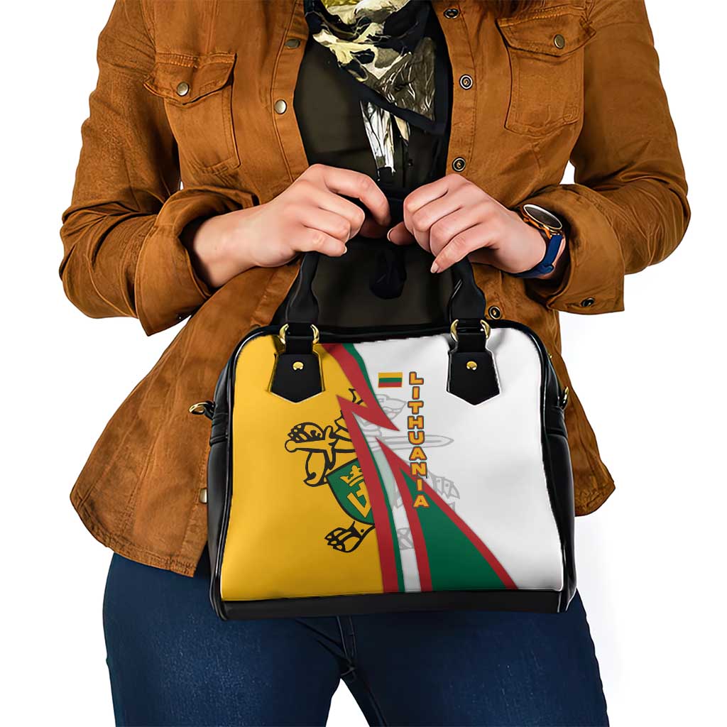 Lithuania Flag Colors Shoulder Handbag with Vytis Knight Design and Bold Lightning Motif TS04