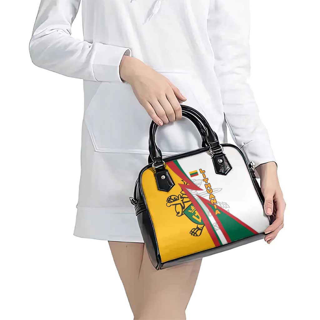 Lithuania Flag Colors Shoulder Handbag with Vytis Knight Design and Bold Lightning Motif TS04