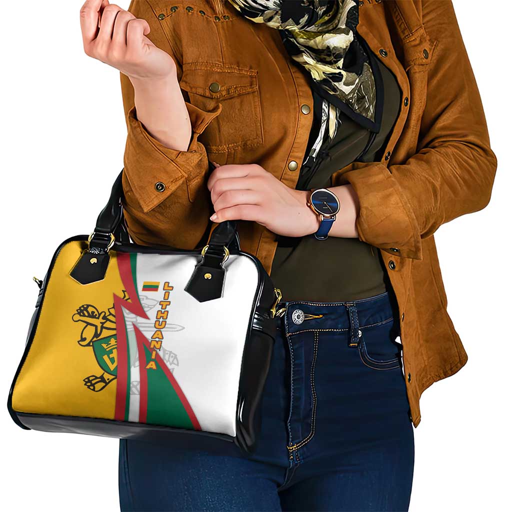 Lithuania Flag Colors Shoulder Handbag with Vytis Knight Design and Bold Lightning Motif TS04