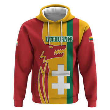 Lithuania Red Hoodie with Bold Vytis Cross Design and Tricolor Flag Accents TS04
