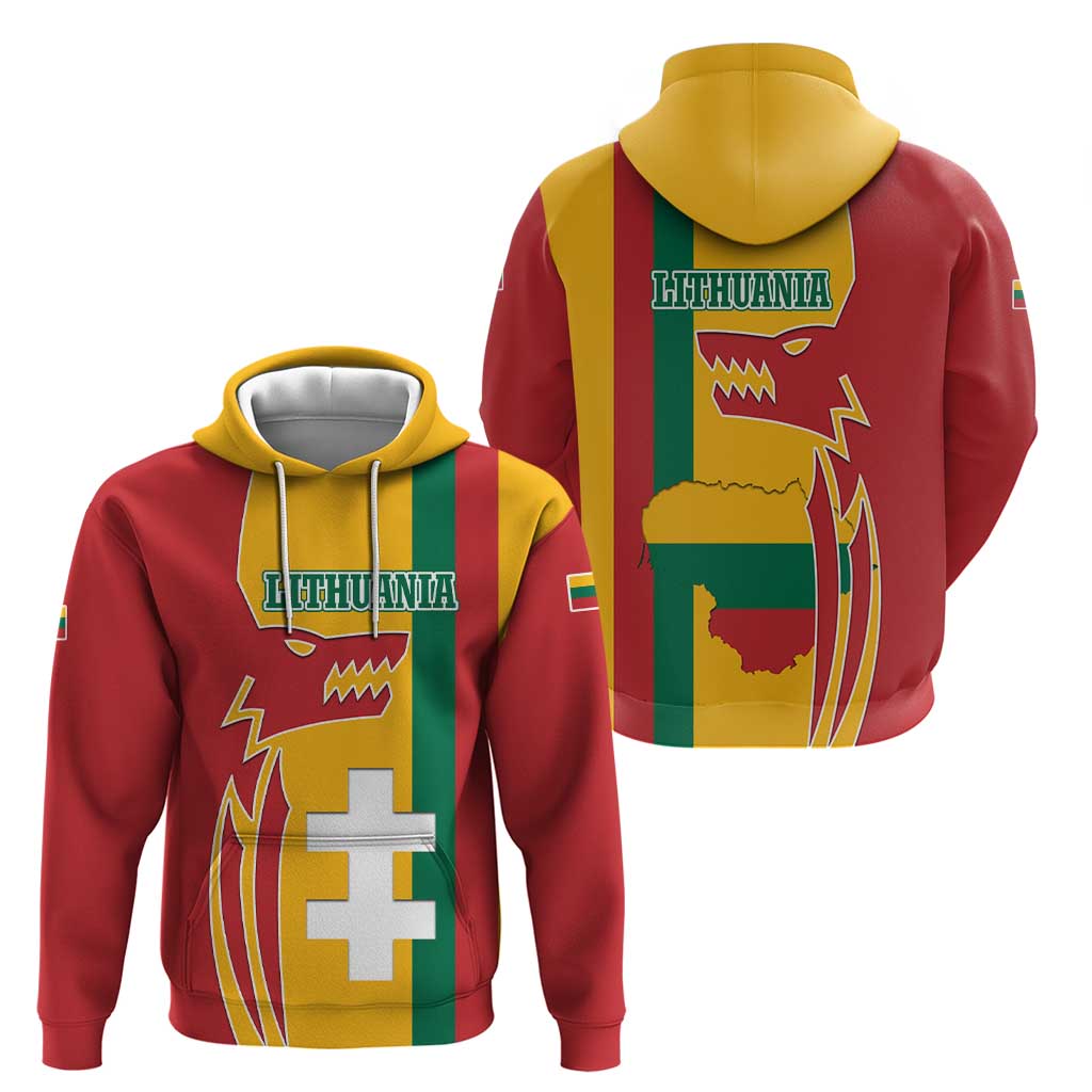 Lithuania Red Hoodie with Bold Vytis Cross Design and Tricolor Flag Accents TS04