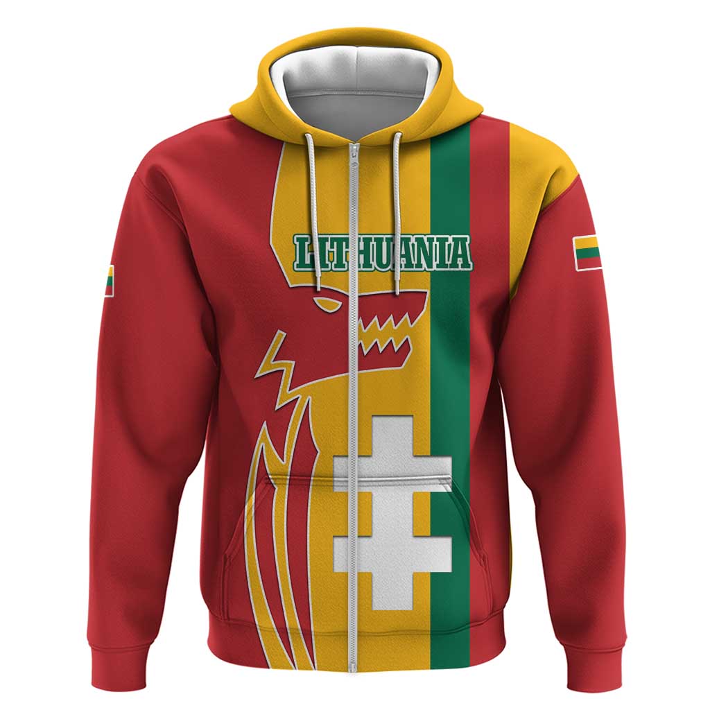 Lithuania Red Hoodie with Bold Vytis Cross Design and Tricolor Flag Accents TS04