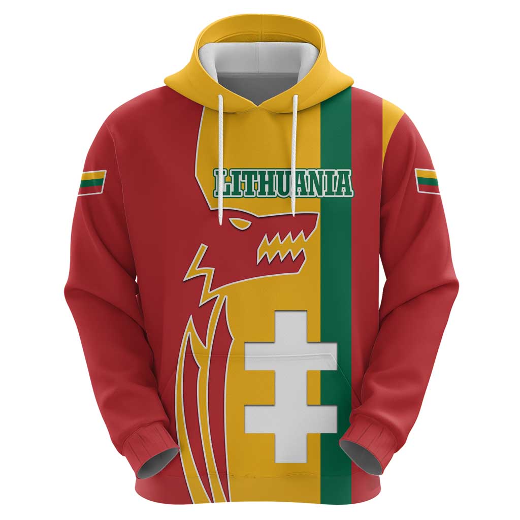 Lithuania Red Hoodie with Bold Vytis Cross Design and Tricolor Flag Accents TS04