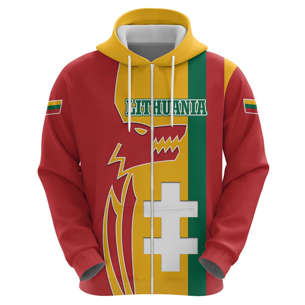 Lithuania Red Hoodie with Bold Vytis Cross Design and Tricolor Flag Accents TS04