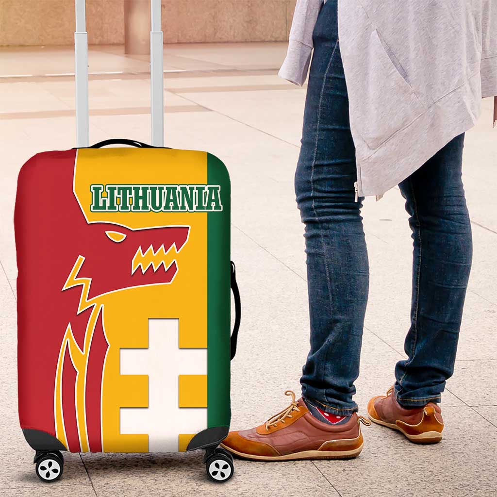 Lithuania Red Luggage Cover with Bold Vytis Cross Design and Tricolor Flag Accents TS04