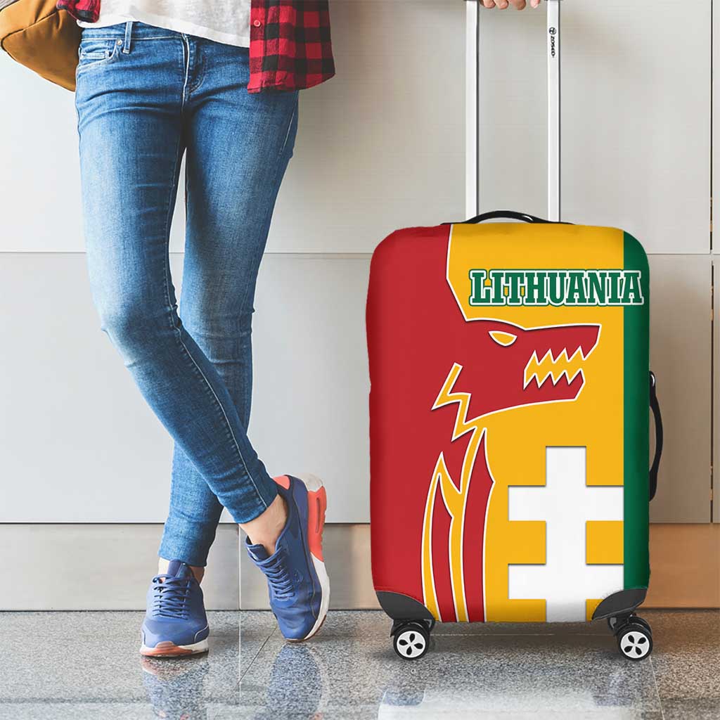 Lithuania Red Luggage Cover with Bold Vytis Cross Design and Tricolor Flag Accents TS04